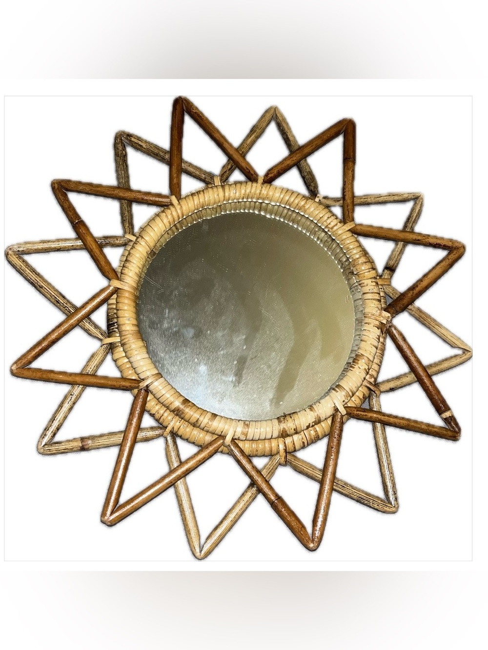 Natural Rattan Sunburst Wall Mirrors - Set of 2